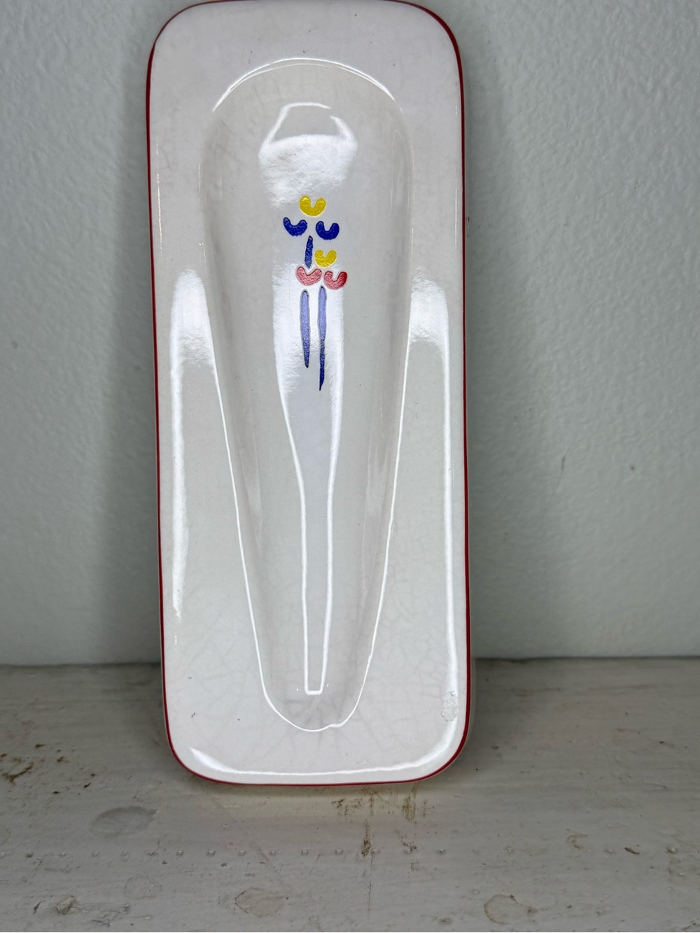 Vintage 1980's Japan Riva Designs Tulips Japan Ceramic Spoon Rest 7.25”